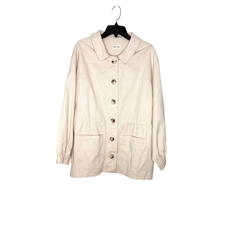 Harley Jae Soller Jacket Sz L/XL Ecru Cinched Waist Front Pockets Barn Style EUC